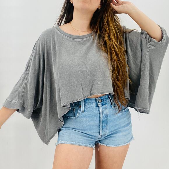 Free People gray distressed batwing oversized tee - Picture 1 of 8